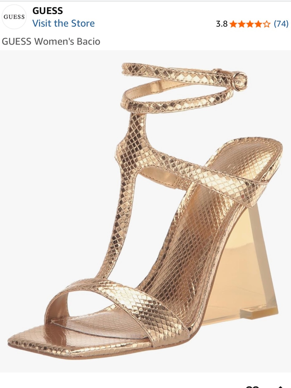 GUESS Metallic Gold Snake-Embossed Ankle-Strap Heels sz 7.5 LIKE NEW